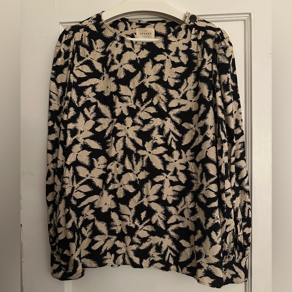 Sezane Linon Blouse Black & White - Size 10